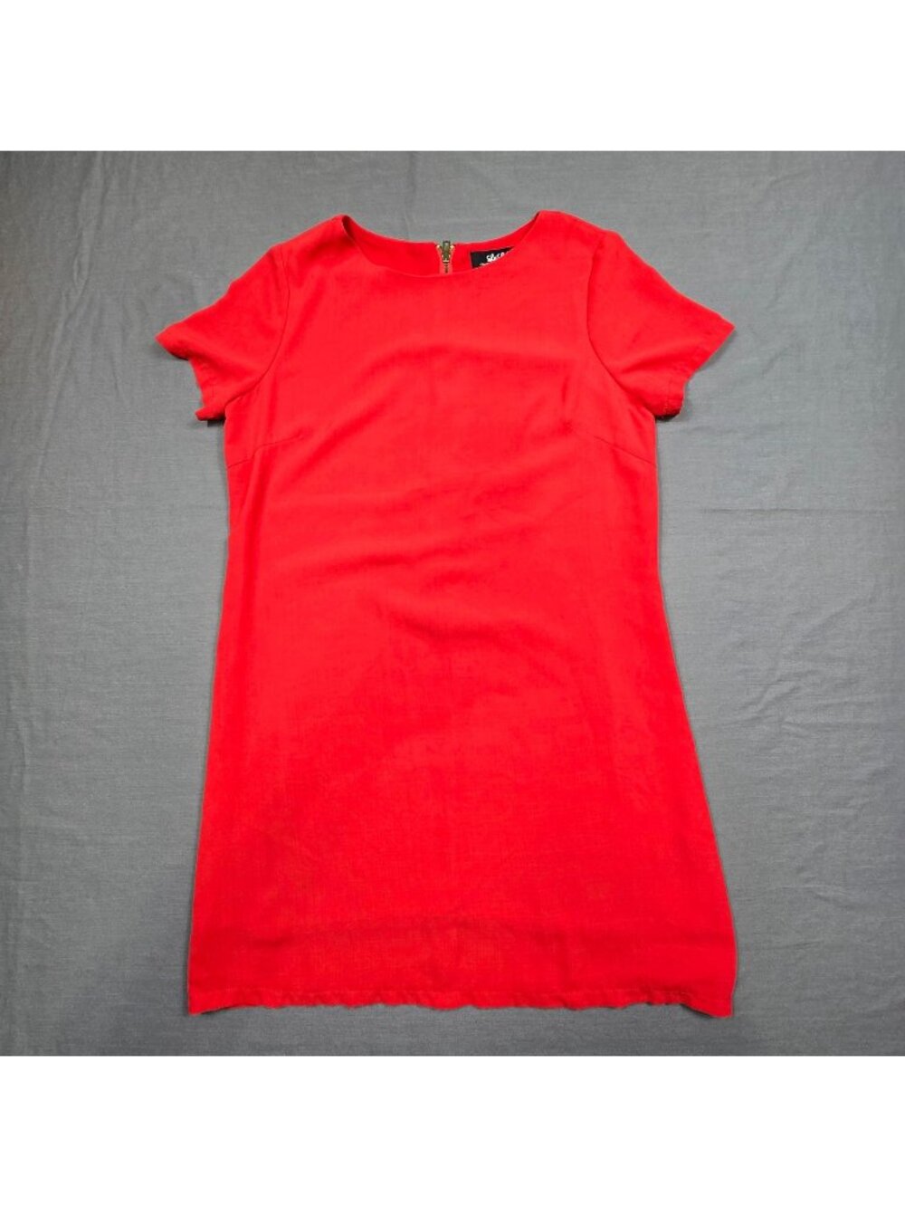 LuLus M Womens Short Sleeve Red Shift Dress With Back Zipper